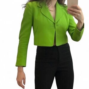 Vintage Moschino 1999 Cheap & Chic Bright Green Cropped Textured Quilted Blazer